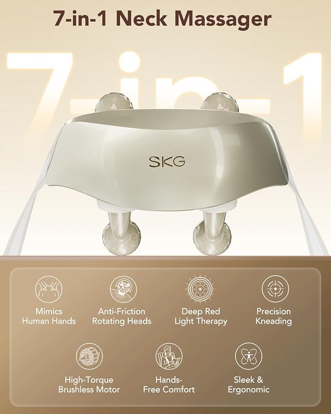 SKG H7 Ultra FSA Eligible Cordless Neck Massager for Pain Relief Deep Tissue, Shiatsu Shoulder Massager with Heat, Massage Tools for Trapezius, Lymphatic Drainage, Relaxation Therapy, HSA Items