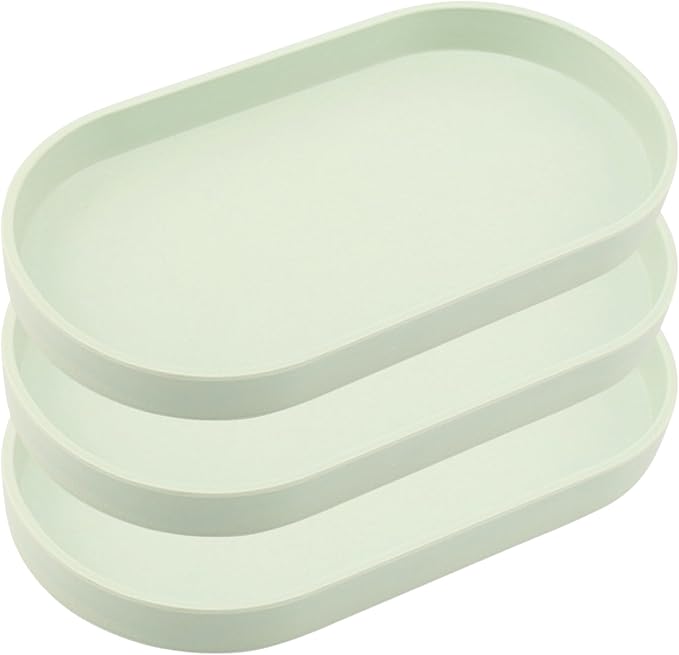 Green Small Tray (10 inch), 3 Pack Oval Tray for Kitchen Counter, Bathtub Bathroom Vanity Items, Countertop Organizer, Coffee Accessory, Bar, Serving Seasoning, Salt and Pepper, Soap, Perfume.