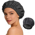 Shower Cap for Women Reusable Waterproof, Large Bath Cap with Elastic Band, Hair Caps for Long Hair and Braids, Black
