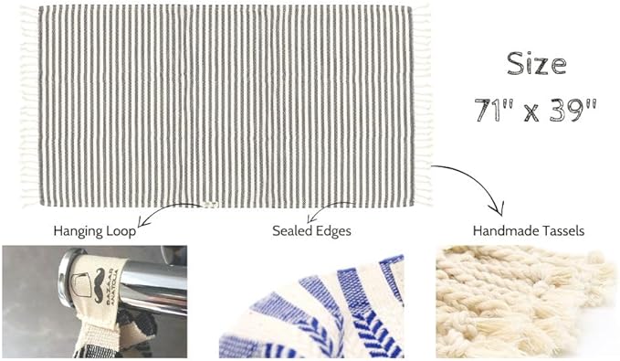 Bazaar Anatolia Turkish Bath Towel – 100% Cotton, Quick Dry Boho Farmhouse Decor, Autumn Throw Blanket for Bathroom – Oversized 71x39 Inches – Arpa Beige