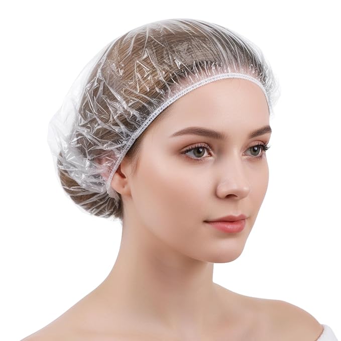 Disposable Shower Caps,100PCS Shower Caps for Women Disposable,Large Plastic Clear Hair Cap Thickened for Hair Treatment Spa Home Kitchen Hotel Travel Unisex(16.5in)