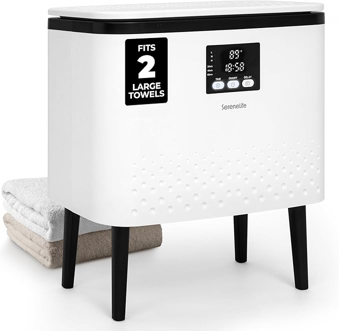 SereneLife Rectangular Towel Warmer Bucket – 20L Large Capacity Hot Towel Warmer for Bathroom, Stainless Steel Tub, One-Touch Operation, Auto Shut-Off, Fits 2 Towels or Blanket, Black