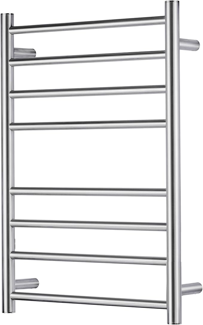 Electric Heated Towel Warmer - Wall Mounted Bathroom Towel Rack, Plug-in Design & Brushed Stainless Steel Finish 8 Bar (Polished)