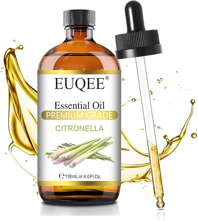 EUQEE Citronella Essential Oil, 118ml Large Gift Box Pure Citronella Oil with Glass Dropper for Candle Making, Diffuser, Humidifier - 4 fl oz.