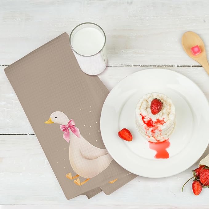 2PCS Cute Goose Gifts Kitchen Towels, Goose Decorative Waffle Weave Dish Tea Hand Towels for Bathroom & Kitchen Deco, Housewarming Farmhouse Gifts for Women Friend
