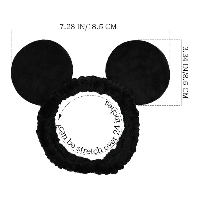 JIAHANG Mouse Ears Facial Spa Headbands, Coral Fleece Wash Face Hair Band, Velvet Shower Hair Band for Girls Women Make up Hair Accessories