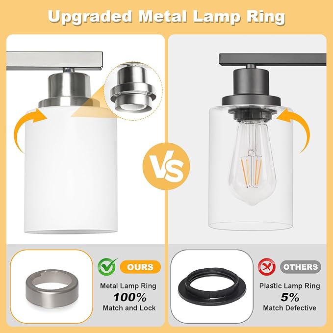 Unicozin 4-Light Bathroom Light Fixtures, Modern Brushed Nickel Vanity Light Over Mirror, Wall Sconces with Milky White Glass Shades for Living Room Bedroom Hallway E26 Base