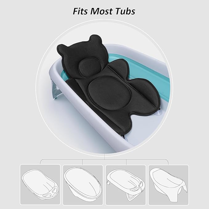 Infant Baby Bath Cushion,Fits Inside Most Baby Bathtubs, Breathable Soft Baby Bath Support Seat,Baby Bath Pad Bath Pillow for Bathtub,Newborn Bath Mat with 4 Suction Cups (Black)