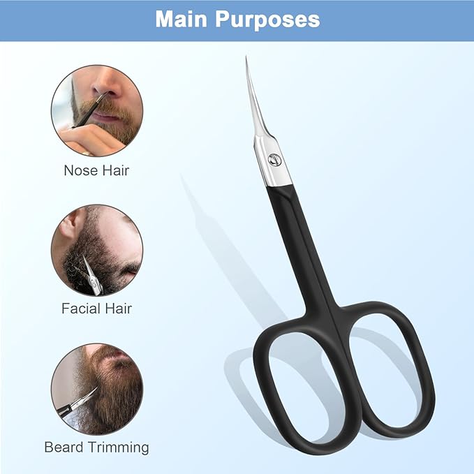 Lermende Cuticle Scissors Extra Fine Curved, Portable Stainless Steel Manicure Scissors with Sharp Curved Blade, Multi-Purpose Russian Manicure Cuticle Trimmer. (Black, Square Handle)