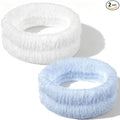 2Pcs Spa Headband, Make Up Headband Hair Head Band for Face Washing Hair Bands Men Absorbent Elastic Skin Care Head Band Wrap for Women Yoga Sports Shower Exercise (Blue, White)
