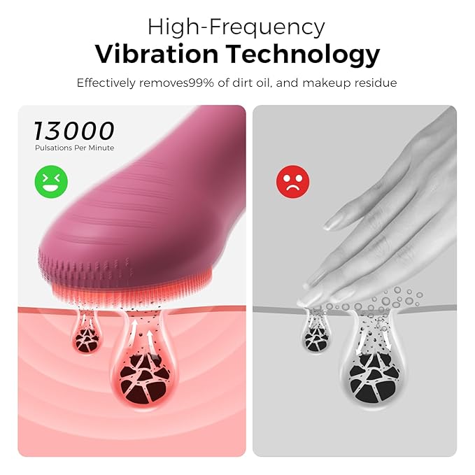 Face Scrubber Facial Cleansing Brush - Waterproof and Rechargeable Face Cleansing Brush with 4 LED Gentle Light, Cleansing, Exfoliating and Massaging, Electric Face Scrub Brush for Men & Women