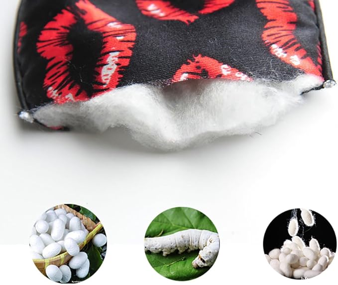 100% Mulberry Silk Sleep Mask Blackout, Cute Natural Sleeping Mask with Adjustable Elastic Strap, Satin Eye Cover for Men Women Adults (Kiss)