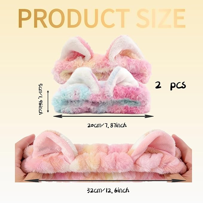 2 PCS Cute Cat Ear Spa Headband For Washing Face, Skincare Makeup Headbands For Women, Soft Coral Fleece Hair Accessories (Gradient Pink, Blue)