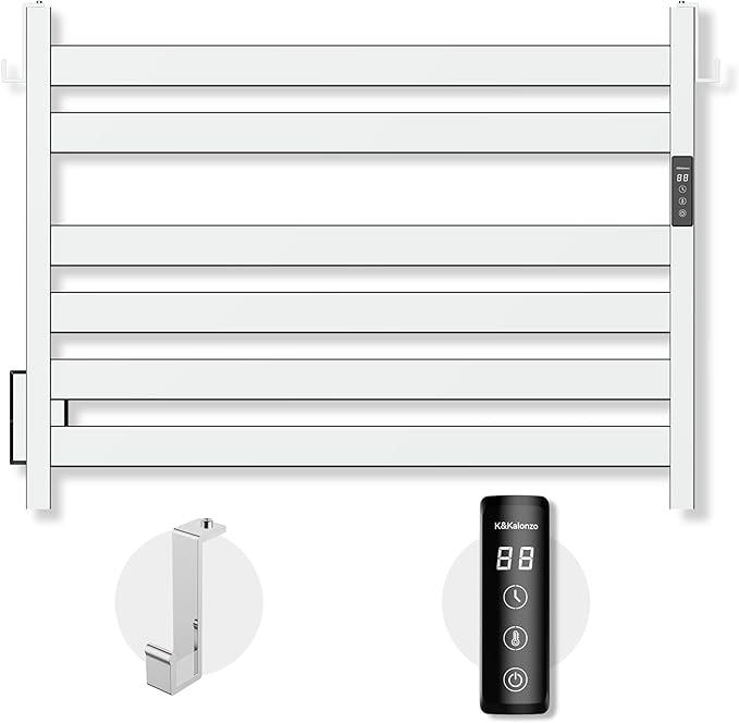 K&KALONZO Towel Warmer for Bathroom, Wall-Mounted 6-Bar Heated Towel Rack with Built-in Timer, Waterproof Electric Towel Heater, Support Plug-in and Hardwired, Polished, EL18M
