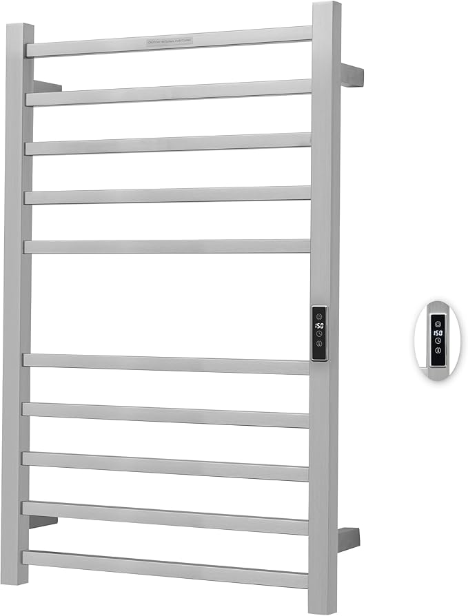 Heated Towel Racks for Bathroom, Wall Mounted Electric Towel Warmer Racks with Timer & Temperature Control, 10 Bar Stainless Steel Towel Heater for Bathroom, Brushed Plug-in