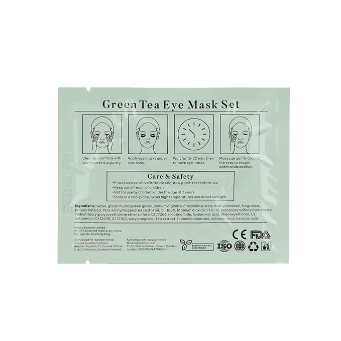 BLOOMORA Green Tea Under Eye Patches (20 Pairs) - Dark Circles & Puffiness Care - Hydrating Green Tea Eye Mask