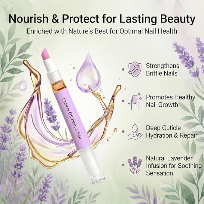 Ceramic Cuticle Pusher & Nail Oil Pen, 2-in-1 Nail Care Tool, Gentle Hangnail Remover for Dry or Damaged Nails, Portable Pen with Stainless Steel Cuticle & Nail Cleaner