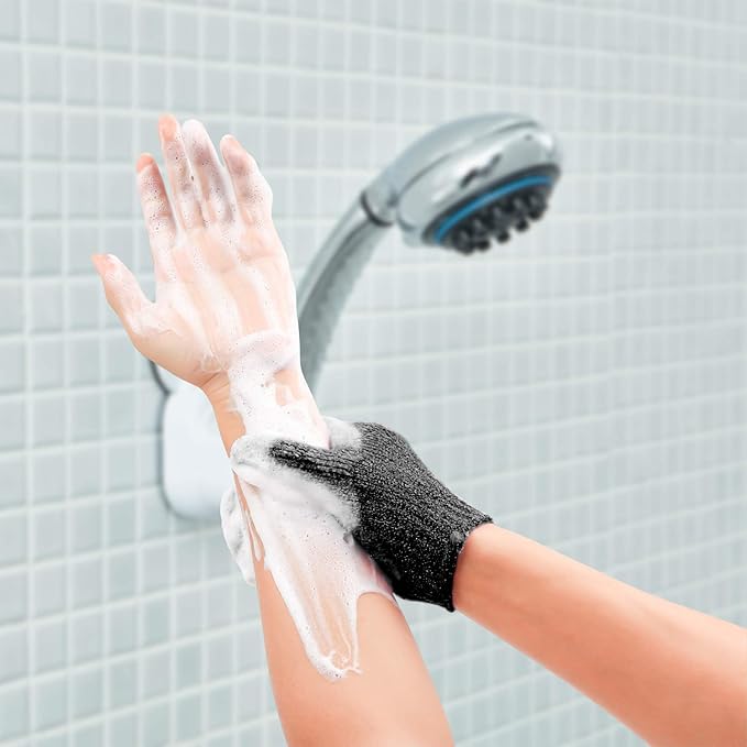 6Pairs Exfoliating Gloves - Premium Black Scrub Wash Mitt for Bath or Shower - Luxury Spa Exfoliation Accessories for Beauty Spa Massage, Suitable for Men and Women