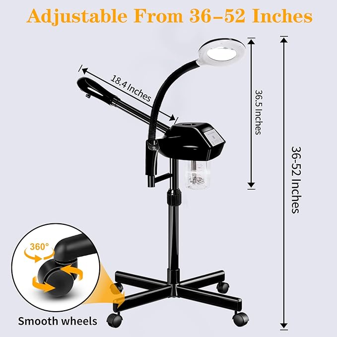 Professional Facial Steamer on Wheels,2 in 1 Face Steamer with 5X Magnifying Lamp and Ozone Function for Home and Beauty Spa Use