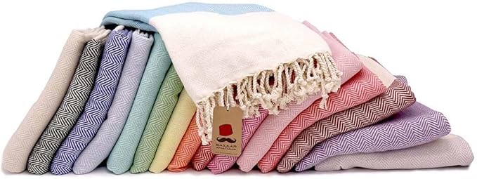 Bazaar Anatolia Turkish Beach Towel 100% Cotton Bath Towels 71x39 Quick Dry Sand Free Lightweight Large Oversized Herringbone Orange