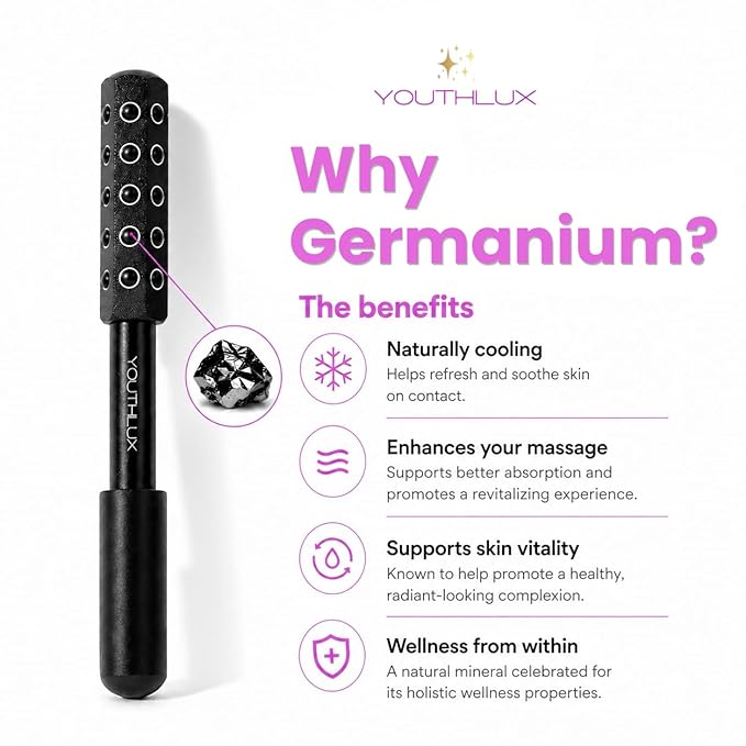 Radiance Roller – Germanium Stone Facial Massage Tool/Wand Face Roller for Lifting, Sculpting, De-Puffing, Glow Boost, Energizing & Cooling Effect (Black)