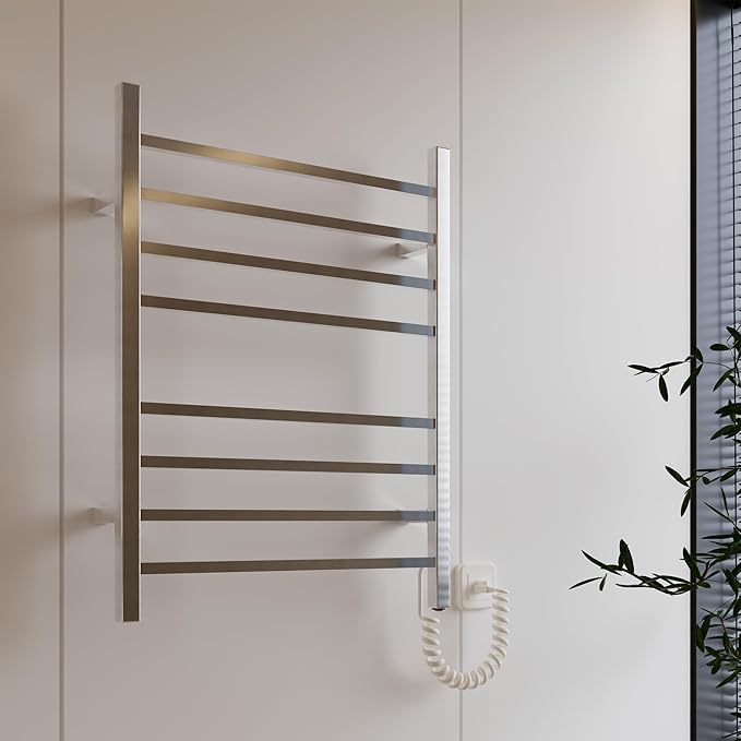 HEATGENE Towel Warmer, Heated Towel Warmer Rack, Wall-Mounted Hardwired/Plug-in Electric Towel Warmers for Bathroom, Hot Towel Rails - Brushed