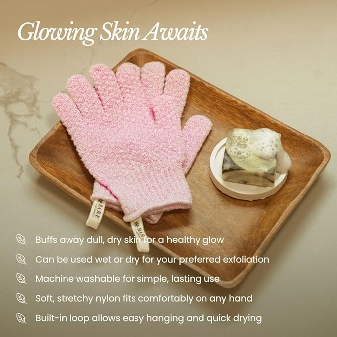 Bare Botanics 4 Pack Mint Exfoliating Shower Gloves - 100% Nylon Fibers for Gentle Exfoliation - for Both Wet or Dry Exfoliation - Machine Washable - Vegan & Cruelty-Free