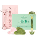 PLANTIFIQUE Jade Roller and Rose Quartz Face Roller with Gua Sha Facial Tools - Includes Real Roller and Gua Sha Set - Certified Face Roller and GuaSha for Your Skincare Routine