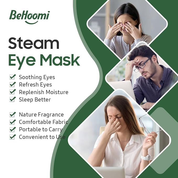 BeHoomi Steam Eye Mask, 10Packs Heated Eye Mask, Self Heating Disposable SPA Warm Compress for Eyes Sleep Mask, Travel Essentials & Relaxation Gifts, Valentine's Day Gifts (Tea Tree Scent)
