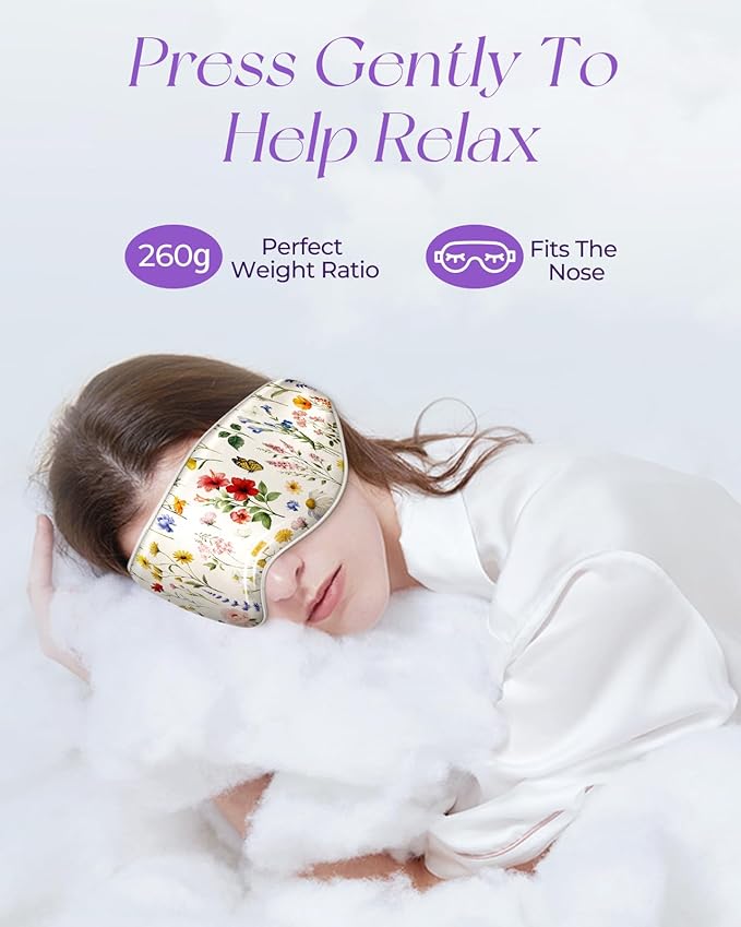 Miss Adola Silk Weighted Eye Mask - Microwave Eye Mask Heat and Cold Warm Compress for Sleeping Dry Eyes Pillow Soft Smooth Lavender Mulberry Silk Sleep Mask for Women Wife Mom - Flower