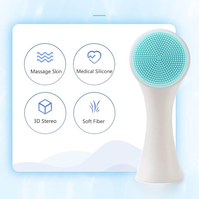 Cleansing Brush, Double Sided Clean & Exfoliating & Massage Soft, Silicon Face Pore Cleanse, Blackhead, Dry or Wet Multi-Purpose(Blue)