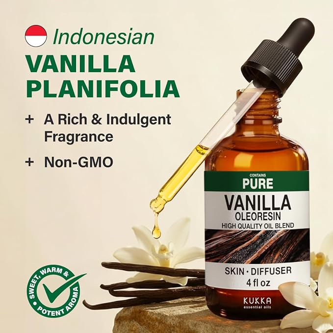 100% Pure Vanilla Oil - 4 Fl Oz Vanilla Essential Oil for Hair, Skin, Diffuser, Aromatherapy & DIY Soap Making Scent
