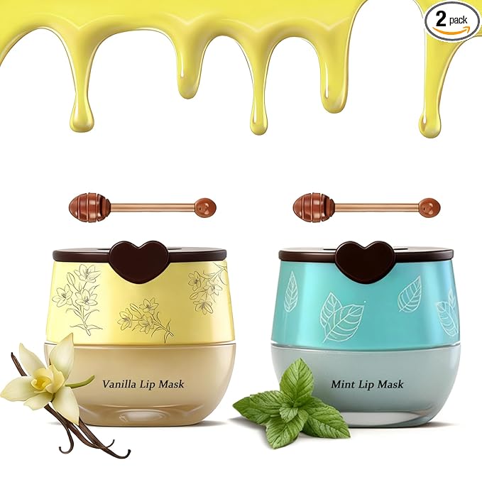 2PCS Bee Lip Balm Honey Pot, Fruit Moisturizing Propolis Lip Mask, Lip Mask Overnight Propolis Moisturizing Lip Balm Hydrating Prevention Dry and Crack Lip Scrubs Exfoliator Lip Care Products