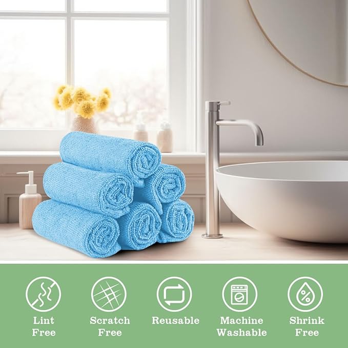 UNIMADE Washcloths Bulk - 10 Pack - Face Towels (12" x 12"), Highly Soft Wash Cloths and Hand Towels, Fast Drying Multi-Purpose Microfiber Cleansing Cloths for Bathroom, Hotel, Spa, and Salon - Blue