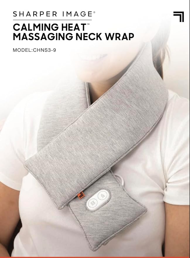 Calming Heat Neck Wrap by Sharper Image with Power Pack | Weighted Copper & Charcoal, Heating Pad, Auto Shut-Off Feature, Gift for Holidays, Women & Men | 3 Heat & 3 Vibrating Massage Settings