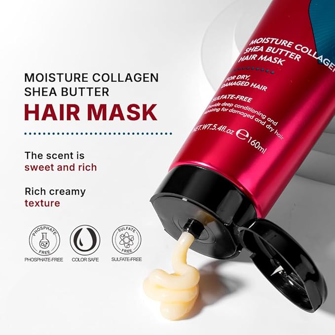 Collagen Shea Butter Hair Mask Deep Repair Conditioning Moisture Collagen Shea Butter Hair Treatment for Dry and Damaged Hair All Hair Types 5.4fl.oz 160ml