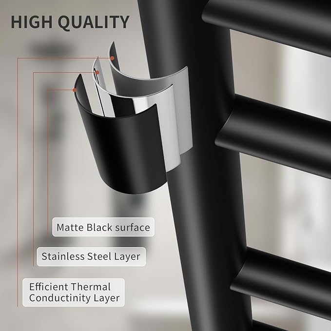 Freestanding Towel Warmer 10 Bars Plug-in Option 3 Working Modes Black Stainless Steel 24" W 34" H