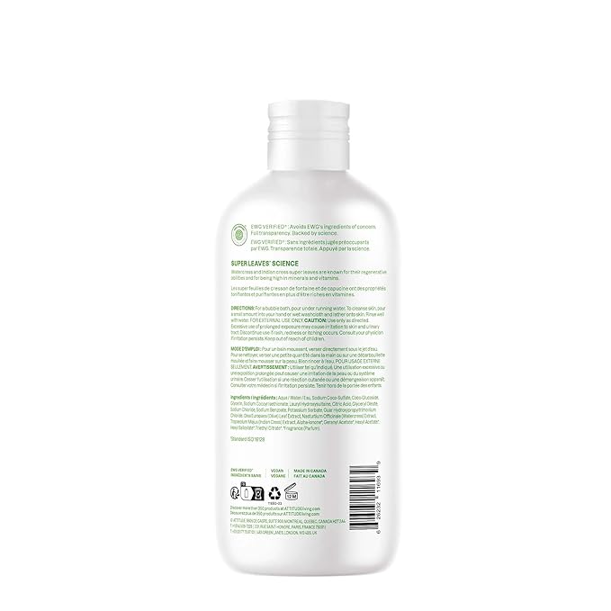 ATTITUDE Bubble Bath, EWG Verified, Plant and Mineral-Based, Dermatologically Tested, Vegan Body Care Products, Pear & Amber Scent, 16 Fl Oz