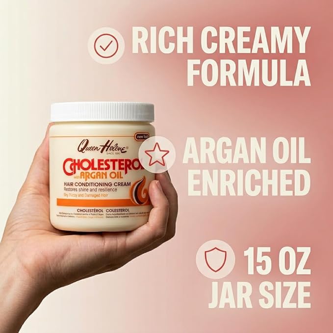 QUEEN HELENE Cholesterol Hair Conditioning Creme Argan Oil, 15 oz | Deep Moisture