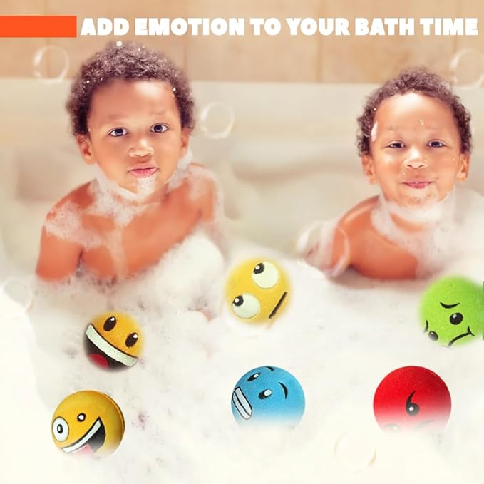 HZEX Large Emotion Face Bath Bombs Set of 6 – Fun Emoji-Inspired Spa Fizzies – Handmade with Shea Butter, Cocoa Butter & Essential Oils – Moisturizing Gift Set for Women, Men & Kids (Pack of 2)