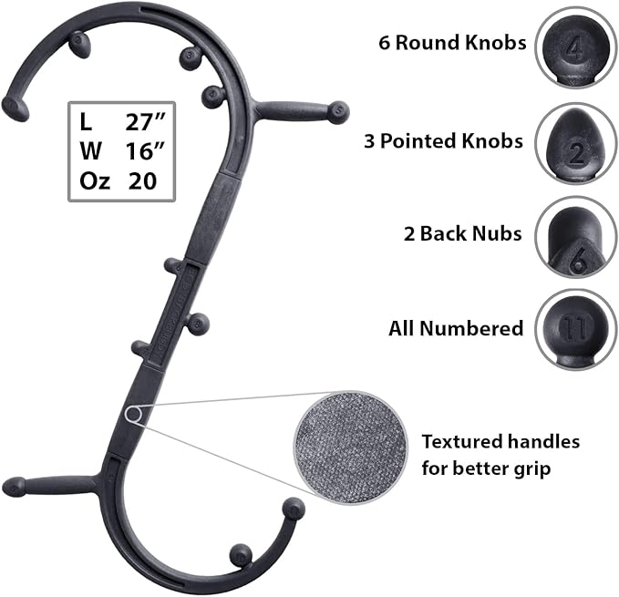 Body Back Buddy Elite Black 2.1 - Neck Massager for Pain Relief Deep Tissue - Back Therapy Tool - Therapeutic Trigger Point Hook for Muscle Knot & Myofascial Release - Shoulder Pressure Point Relief