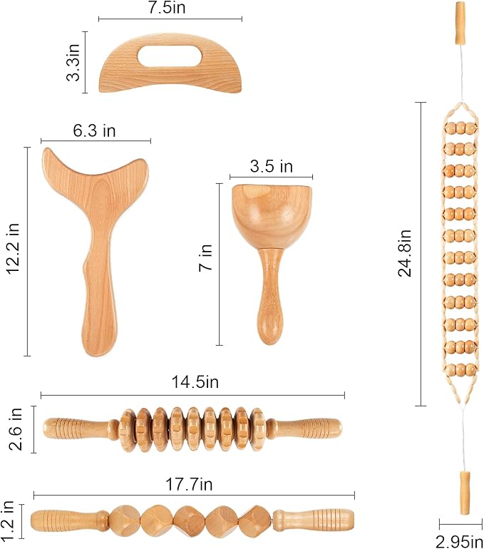 KintKita Wood Therapy Massage Tool 6 in 1,Lymphatic Drainage Massager Maderoterapia Kit Professional Body Cellulite Massager for Body Sculpting,Contouring,Relief Muscle,Anti-Cellulite