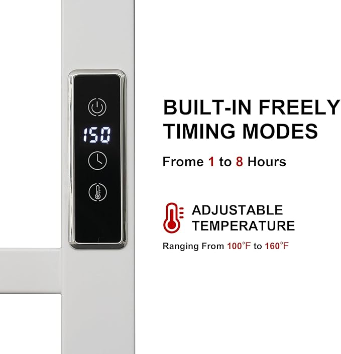 Heated Towel Racks for Bathroom, Wall Mounted Electric Towel Warmer Racks with Timer & Temperature Control, Stainless Steel Towel Heater for Bathroom (Square-White 6 Bars)