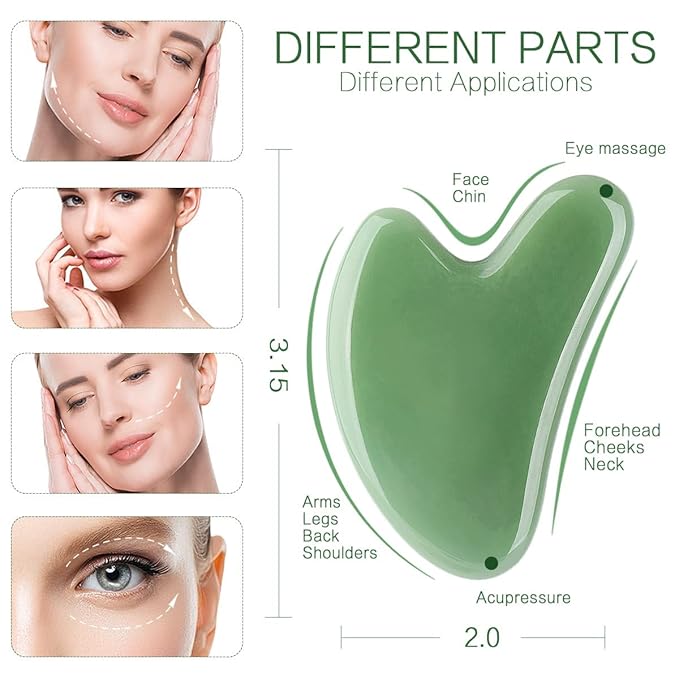 Gua Sha Facial Tools Stone Massage GuaSha Tool for Face (Green)