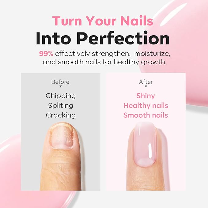 modelones Nail Strengthener Jelly Pink Purple Nail Polish Nail Repair for Damaged Nails Hardener Extra Strong and Growth Natural Concealer Foundation Nail Care Gifts for Women