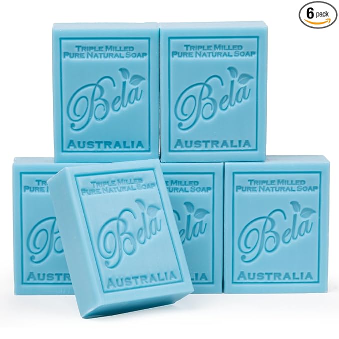 BELA Sea Salt and Goats Milk Soap 3.3 OZ, Pack of 6, Long Lasting French Triple Milled Bar Soap with Organic Shea Butter, Sea Salt Minerals and Nourishing Goat Milk, Made in Australia