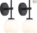 SANTOSTOCK Black Wireless Rechargeable Wall Sconces with Remote Control, Battery Operated Wall Sconce Set of 2, LED Dimmable Wall Lights with Opal White Glass Shade, 12 Colors RGB & 3 CCT Bulb