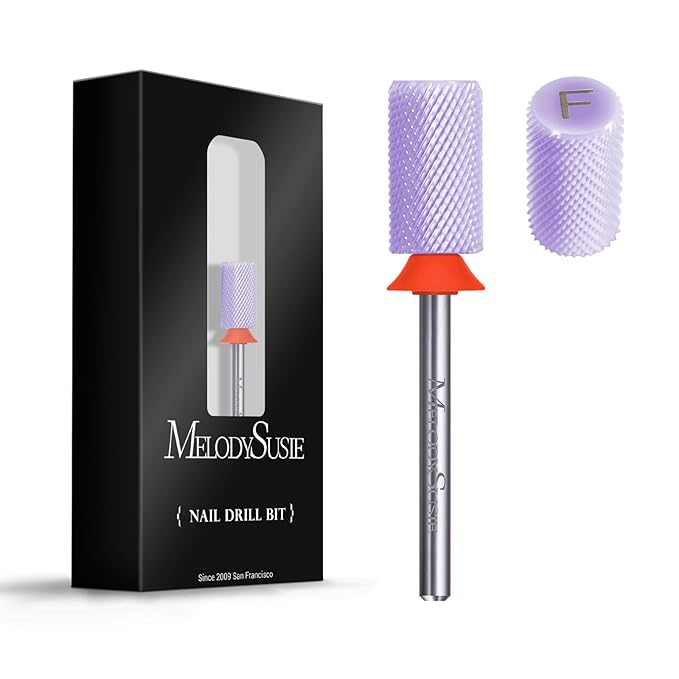 MelodySusie Ceramic Nail Drill Bits, 3/32'' Chamfer Flat Top Large Barrel Bits, Fast Remove Acrylic or Hard Gel, Nail Tool for Manicure Pedicure, Salon Home, Professional or Beginner, Purple, Fine