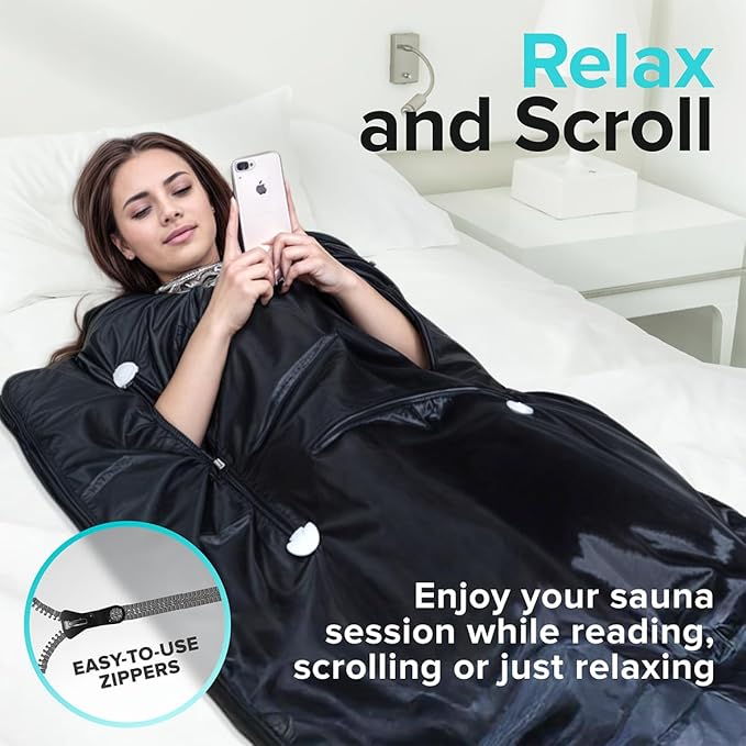 Portable Sauna Blanket with Zipper Arm Holes - 6 ft x 3 ft Far Infrared Sauna Blanket for Detoxification with 10x Bonus Thermal Wraps - Infrared Saunas for Home, 113-176℉