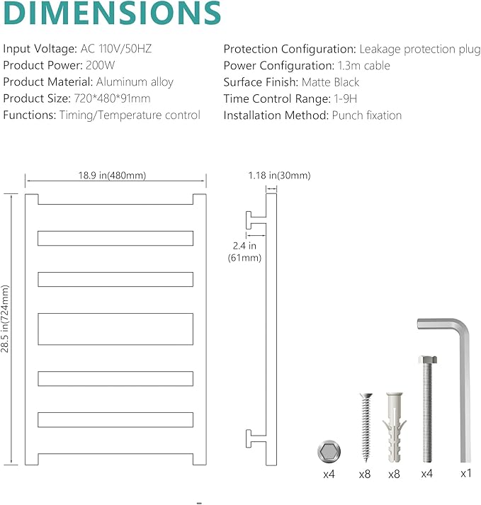 Towel Warmer Rack 6 Bars Towel Warmer Wall Mounted with Timer & Temperature Adjustments Electric Heated Towel Drying Racks for Bathroom